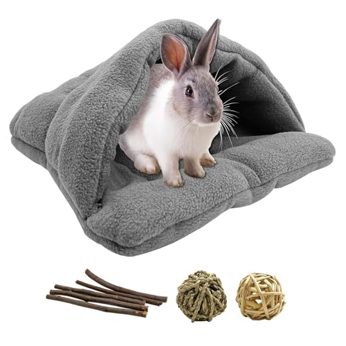 kathson Rabbit Cave Sleeping Bed Guinea Pig Hideout Cozy House Pet Soft Warm Fleece Winter Slipper Cushion Small Animal Nest Cage for Ferrets Squirrel Hamster Chinchilla Rat Hedgehog Bunny - color: Dark Gray