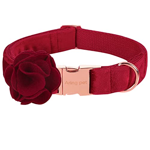 ARING PET Velvet Dog Collars, Christmas Red Soft Pet Collar with Detachable Felt Flower Metal Buckle for Puppy Small Medium Large Boy Girl Dogs-XS - color: F-Christmas Red, size: X-Small (Pack of 1)