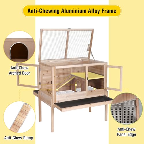 Aivituvin 2-Story Indoor Rabbit Hutch Guinea Pig Cage with Stand, Wooden Bunny Cage Small Animal Cages with Chew-Proof Ramp, Pull-Out Tray & Leakproof PVC Layer (Natural Wood) - color: (Natural Wood)