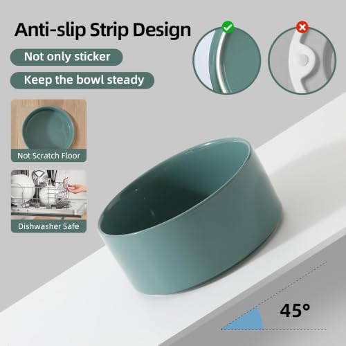 Havniva Raised Cat Bowl 5.1” Elevated Ceramic Cat Food and Water Bowl Set | Cat Bowls Elevated, Whisker Friendly Cat Bowl, Non-Slip Wood Stand, Food-Grade Ceramic, Wide Opening, Dishwasher Safe - color: Dark Green, size: 5.1inch - 2 Bowls+Stand
