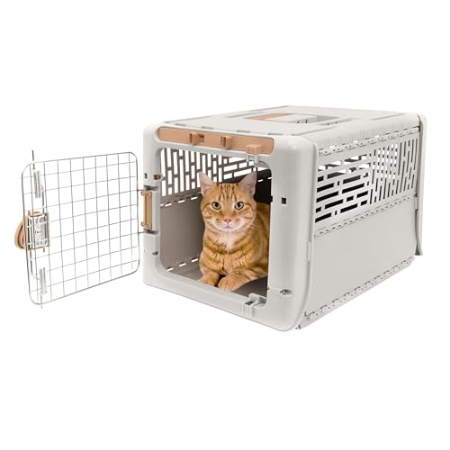SportPet Designs Collapsible X-Small Pet Travel Carrier (Tan), Hard-Sided Kennel for Small Dogs, Puppies, Cats, Kittens, Animals up to 20lbs, Washable Home & Outdoor Pet Crate, 19.6"L x 13.5"W x 12"H - color: 19" X-Small (Tan)
