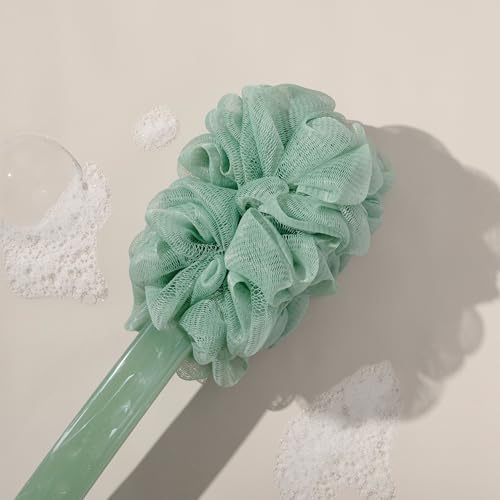 EcoTools Sea Gems EcoPouf Bath Brush, Exfoliating Body Scrubber for Shower | Smooth hard-to-reach areas, long handle loofah back scrubber, recycled netting, vegan, cruelty-free, self-care, clean skin - style: EcoPouf Bath Brush