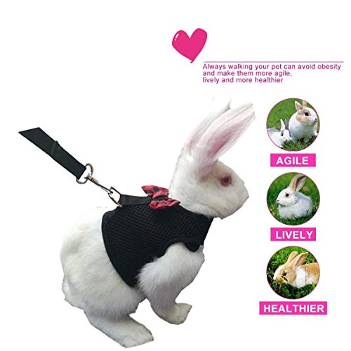 Rabbit Harness with Leash Adjustable Soft Mesh Vest Harness for Bunny Kitten Guinea Pig Rat (S, Black) - color: Black, size: S