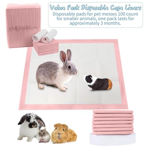 Tfwadmx Rabbit Pee Pads 100 Pcs 18"× 13" Disposable Cage Liners Leak-Proof Super Absorbent Potty Training Pad for Puppy Guinea Pigs Hedgehog Hamsters Chinchillas Cats and Other Small Animals - size: 100 Pcs-18" x 13" (Pink)