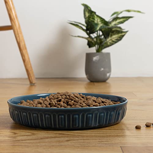 Shallow Dog Bowls, 8" Ceramic Dog Food Plate for Small and Medium Breeds, Non-Slip, Flat and Wide, Dishwasher Safe, Suitable for Puppies and Kittens (Blue) - color: Blue, size: 8 inch