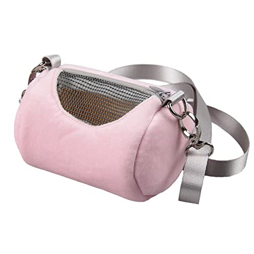 Pet Cage Cross Body Accessories Cylinder Design Soft Practical House Travel Portable Squirrel Visible Mesh Hamster Carrier Bag(Pink)