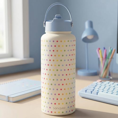 Pride Water Bottle Stainless Steel 32oz with Lid & Straw, Rainbow Polka Dots Insulated Bottles Gifts for Women Men LGBT Month Christmas Birthday LGBT Awareness Month - color: LGBT 1