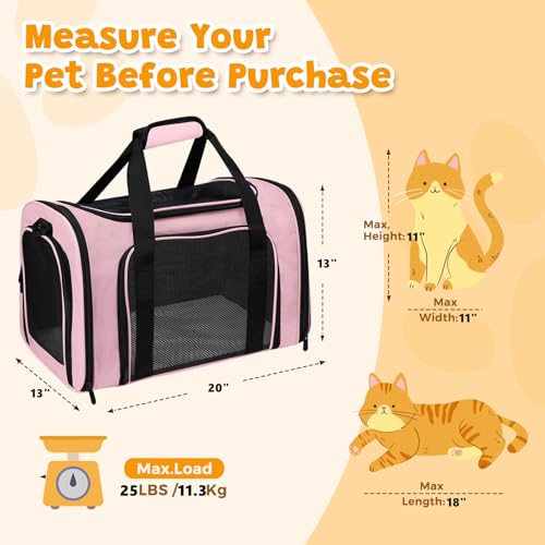 Large Cat Carrier Soft Up to 28 Lbs, Breathable Pet Bag with Steel Frame | Lockable Zippers, Fits Small Big Dog, Kitten, Puppy,Medium Travel Carrying Case for Kennel Car Airline Transport，Pink - color: Pink, size: 20"L x 13"W x 13"H