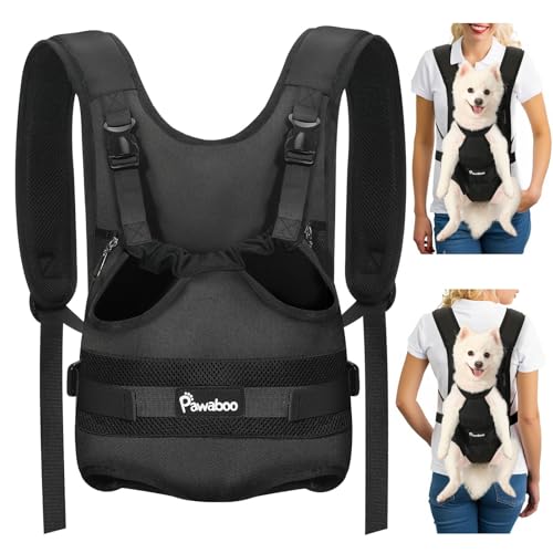 Pawaboo Pet Front Carrier Backpacks for Small Medium Dogs | Legs Out Easy-fit,Adjustable Straps,Hands-free,for Travel Hiking Cycling Camping AA-Black L - color: AA-Black, style: Large (Pack of 1)
