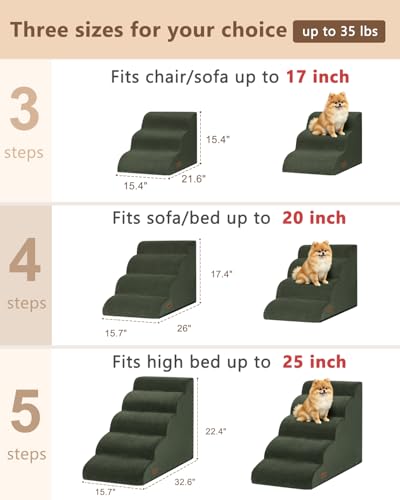 Aodisman Dog Stairs for Small Dogs,3 Step Dog Ramp for Couch,Non-Slip Steps | Pet stairs help small dogs, old cats, and puppies reach couches and chairs easily, durable indoor dog steps,15.4" H, Green - color: Green