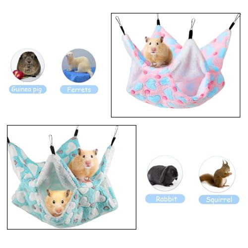 2-Piece Small Animal Hammock for Guinea Pigs, Hamsters, Ferrets, Chinchillas, Parrots, Sugar Gliders, Squirrels, etc. (Blue & Pink Heart Pattern)