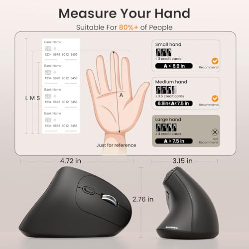 SABLUTE MAM51 Ergonomic Mouse Wireless with Side Scroll Wheel, Bluetooth Mouse with 4000 DPI, 8 Buttons Office Wireless Computer Mouse, Small to Medium Sized Hands Vertical Mice for PC and Desktop