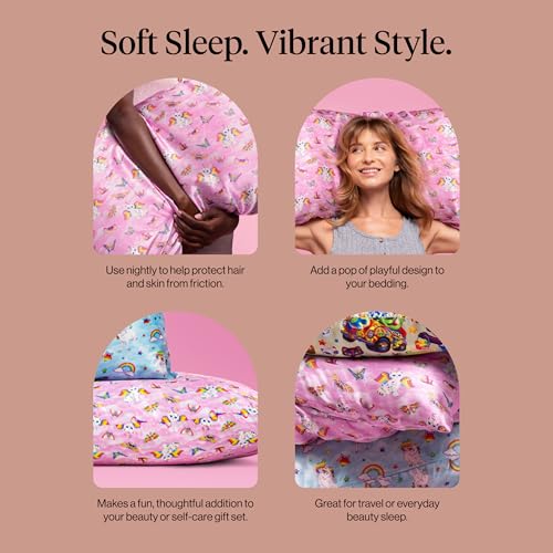 Lisa Frank x Kitsch Satin Pillowcase, Size 19x36 - Angel Kitty | Softer Than Silk Pillow Cases, Smooth Cooling Satin Pillow Case Perfect for Toddlers, Wrinkle-Free, and Machine Washable - color: Angel Kitty, size: King (1 Pack)