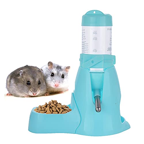 Guardians Hamster Water Bottle, Little Pet Automatic Drinking Bottle with Food Container Base Hut Hanging Water Feeding Bottles Auto Dispenser for Small Animals(80ml,Blue) - color: Blue, size: 80ml