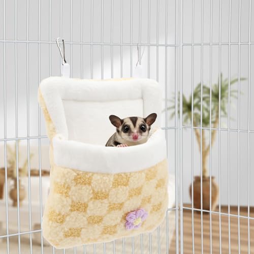 Litewoo Sugar Glider Sleeping Pouch Winter Warm Plush Hamster Sleeping Bag Bed Hideout Hanging Nest Bed for Small Animal Sugar Glider Rat Hamster Squirrel Chipmunk Hedgehog (Yellow) - color: Yellow