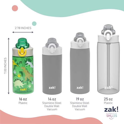 Zak Designs Dinosaur Sage 16oz Leak-Proof Straw Kids Water Bottle | BPA Free, Durable Plastic, Cupholder Friendly, Dishwasher Safe, Easy to Clean, Lid Lock, Handle, For School, Home, Travel - color: Dino, size: 16 Ounces