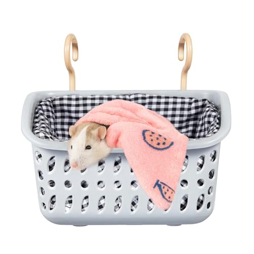 JWShang Rat Hammock for Cage, Chew Proof Hanging Basket Bed with Sturdy Hooks, Pet Cage Accessories, Safe Cozy Small Animal Rodent Hammock for Sugar Glider Mice Snuggling Sleeping - color: Grey, size: Small