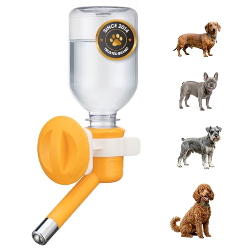 Choco Nose Patented No-Drip Dog Water Bottle/Feeder for Dogs/Cats and Other Small-Medium Sized Animals - for Cages, Crates or Wall Mount. 10.2 Oz. Mess Free Leak-Proof Nozzle 16mm, Orange (C590) - color: C590 Orange
