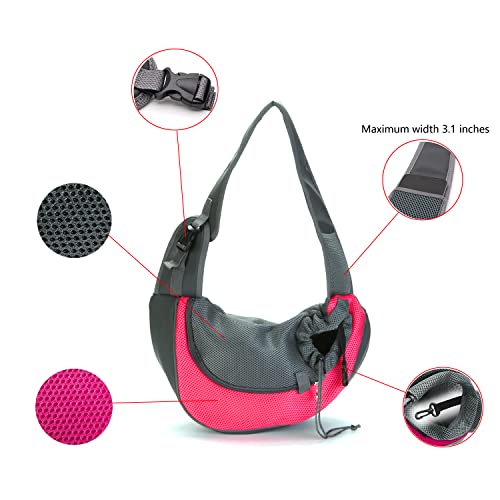 Kucehiup Pet Sling Carrier Travelling Hands-Free Puppy Backpack - color: Rose Red