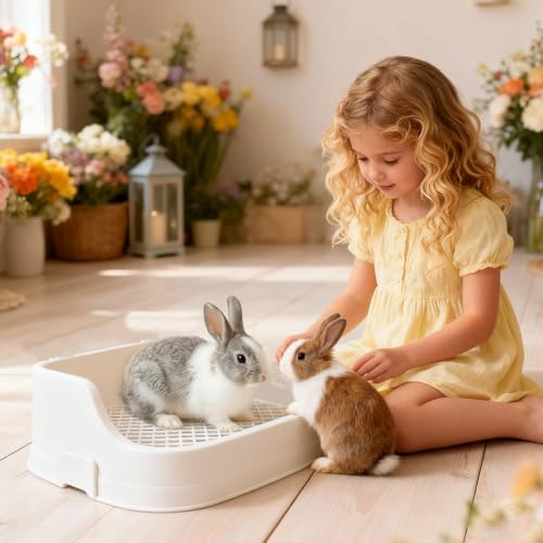Rabbit Litter Box, Bunny Litter Box, Removable Top and Base, White | Removable Top and Bottom, Easy to Assemble and Clean, Suitable for Adult Rabbits, Guinea Pigs and Other Small Pets - color: White, size: 14" × 9.5" × 6"