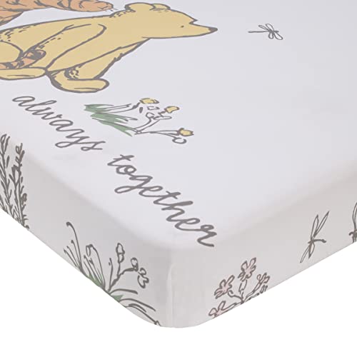 Disney Classic Pooh Naturally Friends Ivory and Taupe 100% Cotton Photo Op Fitted Crib Sheet - color: Pooh Naturally Friends