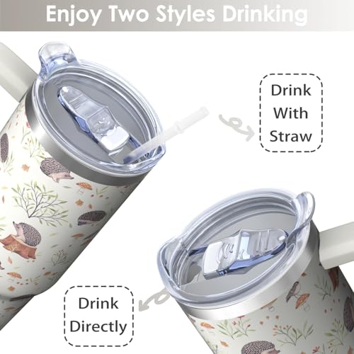 30oz Hedgehog Stainless Steel Tumbler with Handle and Straw, Insulated Cup Travel Coffee Mug Water Bottle with Lid and Straw, Animal Lovers Women Gifts - color: Hedgehog
