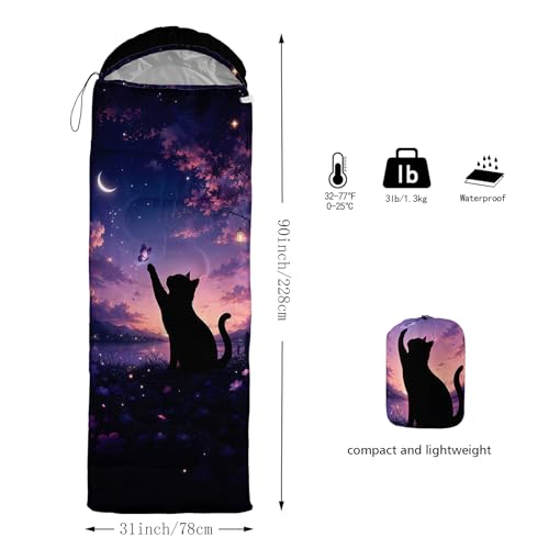 QOOMO Camping Sleeping Bags,3 Season Warm & Cool Weather,Lightweight,Waterproof Sleeping Bags for Adults & Kids,Traveling,and Outdoors,Camping Gear Equipment - color: Galaxy Butterfly Cat 10
