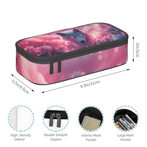 Yrebyou Wolf Pencil Case Big Storage Pencil Pouch Multi-Functional Pen Bag Cute Lightweight Organizer for Aldult Office College - color: Red