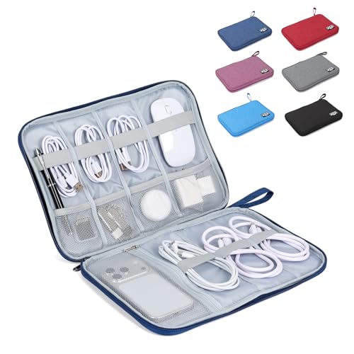 Cable Organizer Bag, Electronics Organizer Case for Tech Accessories | Store chargers, cables, power banks and adapters with elastic loops, mesh pockets and organized compartments for travel. - color: cyan, size: L