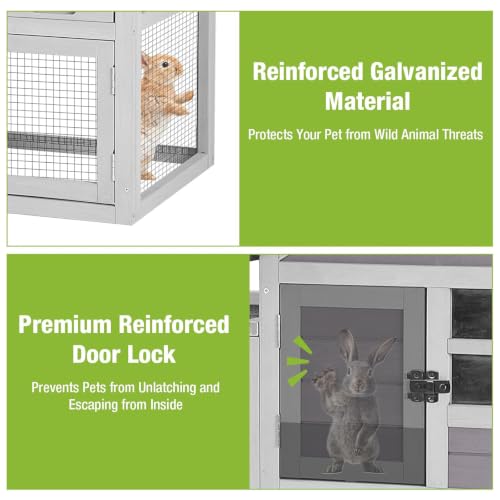 GUTINNEEN Rabbit Hutch Indoor Chicken Coop Outdoor, 51.6''L 2 Story Bunny Cage Weatherproof, Guinea Pig House with Run (Brown)