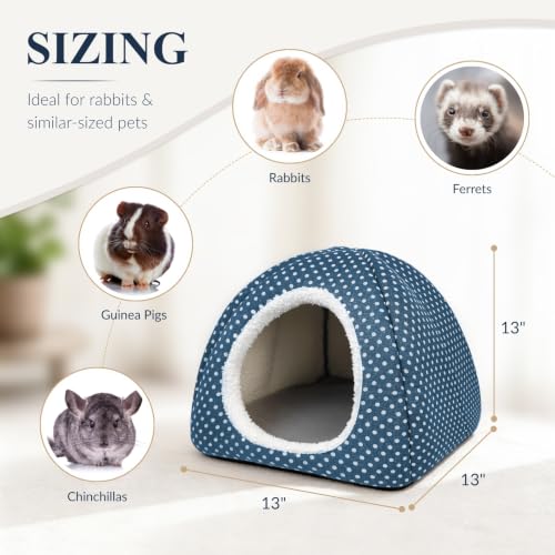 Rabbit Hideout Large Bunny Bed Washable Rabbit House | Fleece Hiding Hut for Indoor Bunnies Guinea Pigs, Small Animal Hideaway - color: Dark blue