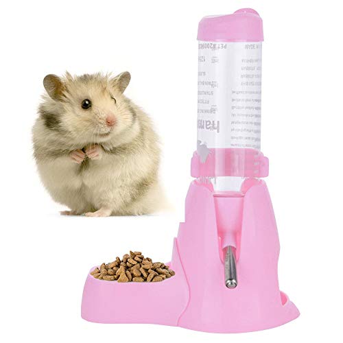 Guardians Hamster Water Bottle, Little Pet Automatic Drinking Bottle with Food Container Base Hut Hanging Water Feeding Bottles Auto Dispenser for Small Animals (125ml,Pink) - color: Pink, size: 125ml