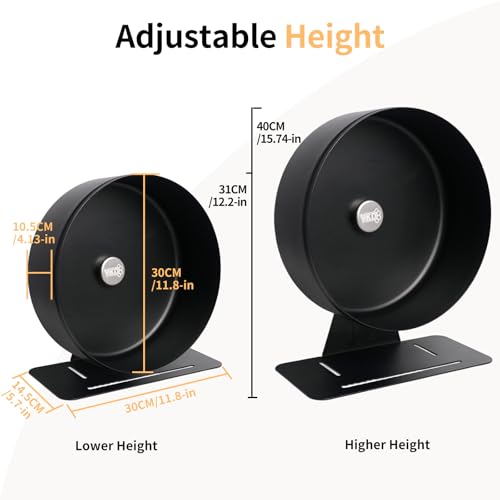 11.8" Aluminum Alloy Silent Hamster Exercise Wheel | Noiseless Running Wheel for Syrian Hamsters, Fancy Rat, Hedgehogs and Small Pets (Base-Black) - color: Black