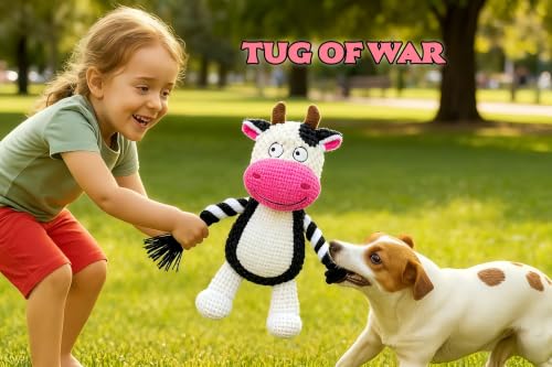 Interactive Puppy Toy, Plush Squeaky Dog Toy with Crinkle Paper Rope (White & Pink) - color: White & Pink