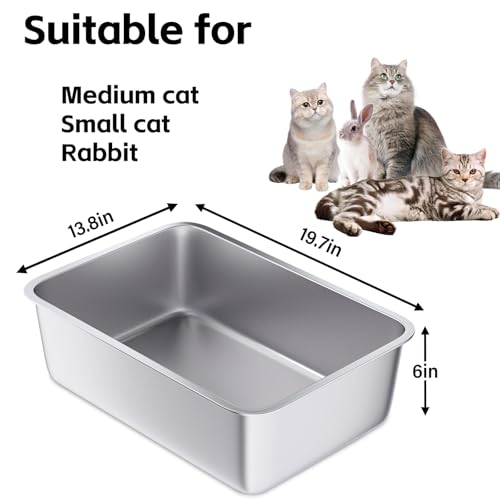 Large Stainless Steel Litter Box Big/M-Cats,Metal Litter Box/Pan | Easy to Clean,Adult Cats/Medium/Kitten/Rabbits,Large Cat LitterBox , Pet Toilet ,Pet Bathtub Pan -No Smell - color: L-6inch