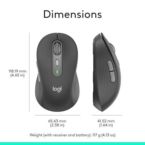 Logitech Signature Plus M750 L Wireless Mouse - for Large Hands, SmartWheel, Bluetooth, Multi Device, 24-Month Battery, Silent Clicks, Customizable Side Buttons, Contoured Shape - Graphite - style: Large Size