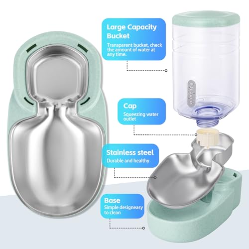 Automatic Cat Feeder and Water Dispenser with Stainless Steel Bowl Gravity Food Feeder and Waterer Set for Small Medium Dog Puppy Kitten 1 Gallon x 2(Green) - color: Stainless Steel-Green