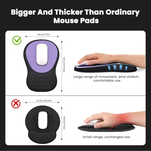 EooCoo Massage Ergonomic Mouse Pad with Dual-Slope Design Wrist Rest | Carpal Tunnel Relief, Memory Foam Wrist Rest, Non-Slip PU Base, Office Desk Accessories - color: Purple