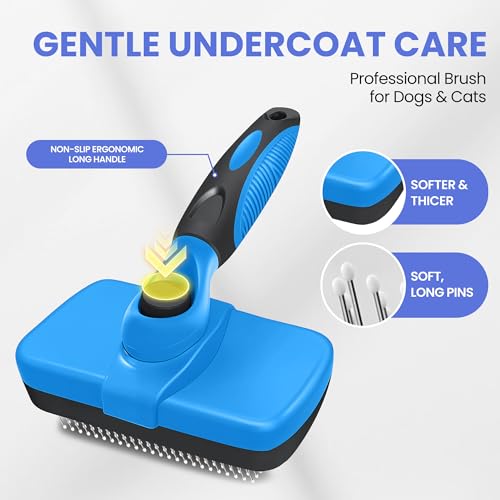 Self Cleaning Shedding Brush - 5-in-1 Professional Pet Grooming Kit Skin Friendly Grooming Tool for Dogs, Cats, and Puppies, Deshedding and Hair Removal for Long and Short Haired Pets, Blue - color: Blue