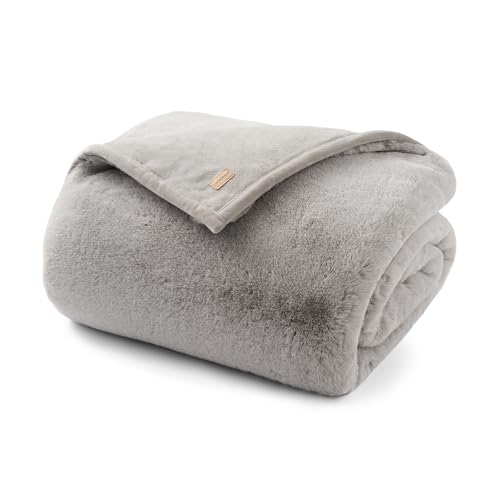 EVERGRACEHOME Faux Chinchilla Fur Throw Blanket, 60"x80", Silver Taupe | Luxury, Super Soft, 1220GSM, Fluffy Cozy Mink, Reversible Velvet Back, Warm Thick Heavy Winter Throw for Couch Bed, Gift - color: Silver Taupe Mink, size: 60"x80"
