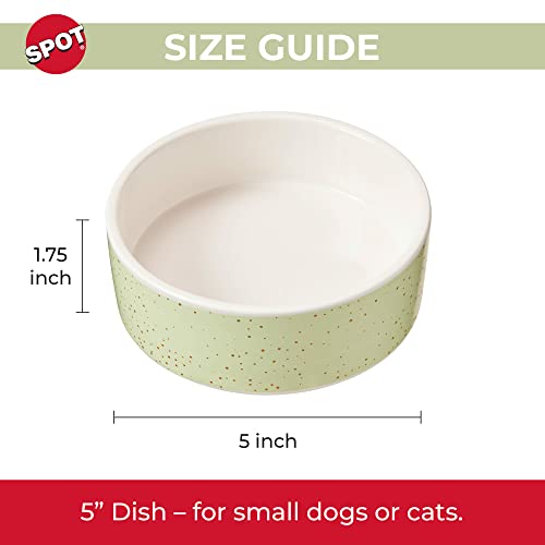 SPOT Speckled Stoneware- Round Ceramic Food/Water Bowl for Pets, Dishwasher Safe, Ideal for Small Dogs, Cats, Reptiles, Large Birds, 5in Light Green, 1.75 Cup (14oz)