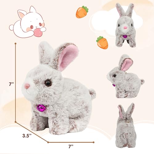 Easfan Talking Bunny Jumping Interactive Plush Toy Gift for Toddlers | Hopping spotted, Moving ears & nose,singing shaking glowing, electric pets,gift for kids - style: Bunny_Grey