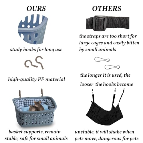 JWShang Rat Hammock for Cage, Chew Proof Hanging Basket Bed with Sturdy Hooks, Pet Cage Accessories, Safe Cozy Small Animal Rodent Hammock for Sugar Glider Mice Snuggling Sleeping - color: Grey, size: Large