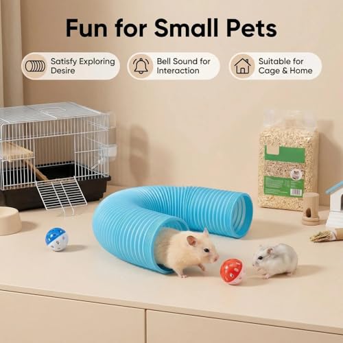 Hamster Collapsible Tunnel Tube Toys with 4 Bell Balls, Expandable Small Animal Hideout Exercise Toy 7.8inch Unextended 32.7inch Extended for Guinea Pig Gerbil Rat Ferret (Blue) - color: Blue