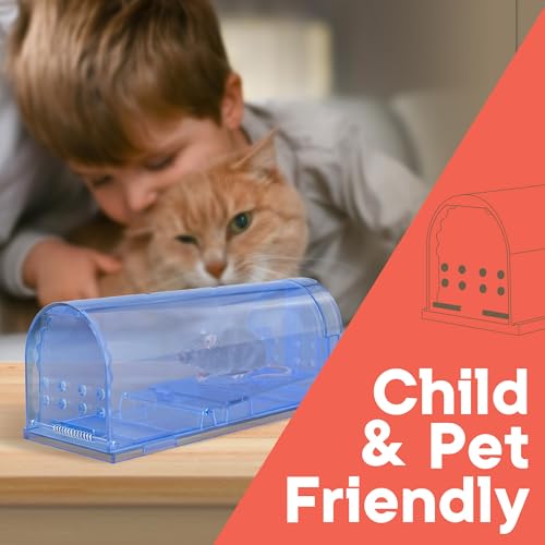 Campior Humane Mouse Trap Pack of 6, Live Mouse Traps Catch and Release for Indoors & Outdoors, Pet & Child Safe, 7.87" Reusable Plastic Mouse Cage with Spring Door, Cleaning Brush Included, Blue - size: Pack of 6
