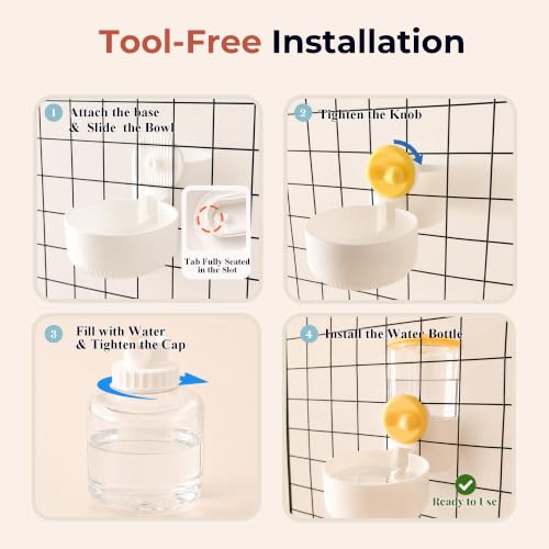 34 oz Hanging Water Dispenser for Small Animals, Guinea Pigs & Rabbits | Secure Mount | Adjustable Height | One-Way Flow | Outside Refill | Easy Cleaning - color: Yellow