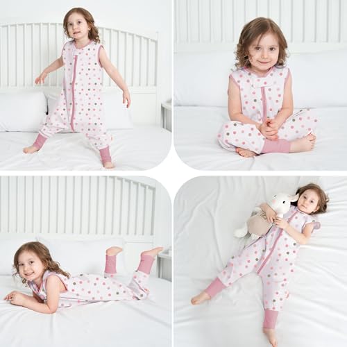 Miracle Baby Sleep Sack with Feet, 0.5 TOG 100% Cotton Wearable Blanket with Legs, Sleeveless Sleeping Bag for Babies(2 Pack) - color: Pink + Dots, size: S (6-18 Months)