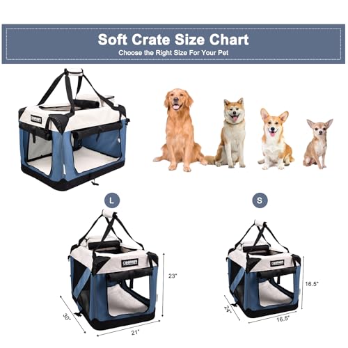 JESPET Soft Dog Crates Kennel for Pets, 3 Door Soft Sided Folding Travel Pet Carrier with Straps and Fleece Mat for Dogs, Cats(6-Lake Blue, Small(24" L x 16.5" W x 16.5" H)) - color: 6-Lake Blue
