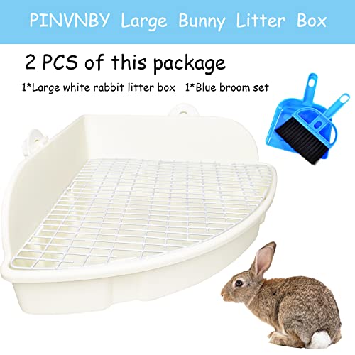 PINVNBY Large Rabbit Litter Box Bunny Corner Toilet Box Small Animal Cage Toilet Pet Potty Trainer Bigger Pan Fan Shape Box for Adult Guinea Pigs Chinchilla Ferret Galesaur (White)