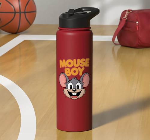 Mouse Boy | Childrens Mice Product | Youth Kids Boys Mouse Stainless Steel Insulated Water Bottle - color: Red